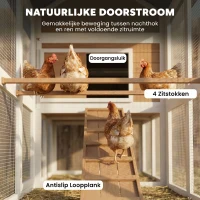 PawHut Kippenhok met uitloop en nestkast, uittrekbare lade, asfalt dak voor 4 kippen 200x104x145cm hout, bruin(m-8)