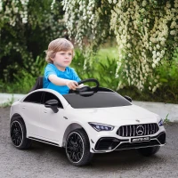 AIYAPLAY Voiture électrique enfant Mercedes-benz AMG CLA 45, télécommande, vitesse réglable (3-5 km/h), phare LED musique, blanc(m-10)