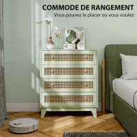 HOMCOM Commode 4 tiroirs meuble de rangement cannage en rotin aspect bois clair 80 x 35 x 95 cm vert(m-4)