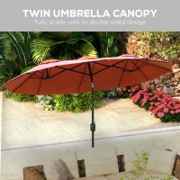 Outsunny Parasol ogrodowy, podwójny, regulowany, z korbką, z daszkiem wentylacyjnym, poliester + stal, bordowy, 295 x 152 cm(m-5)