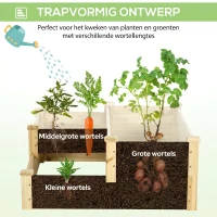 Outsunny Verhoogd bed met 3 plantenbakken, 3-laags ontwerp, open bodem, 108 cm x 88 cm x 36 cm, naturel(m-6)
