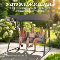 Outsunny 3-persoons tuinschommel met verstelbaar dak, kussens en drankhouders, 360 kg draagkracht, Grijs(m-4)