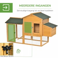 PawHut kippenhok kippenhok met ren pluimveehok met roede raam nestkast dennenhout geel + groen 168x75x103 cm(m-5)