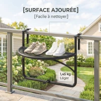 Outsunny Table Suspendue pour Balcon dim. 60L x 45l cm Hauteur réglable 3 Niveaux métal époxy Noir(m-9)