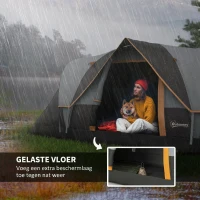 Outsunny Kampeertent voor 5-6 Personen, Familietent, Draagtas, 4,55x2,2x1,8m, Lichtgrijs/Zwart(m-5)