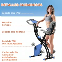 HOMCOM Bicicleta Estática Plegable con Respaldo 8 Niveles de Resistencia Volante Pantalla LCD Pulsómetro y Sillín Ajustable(m-9)