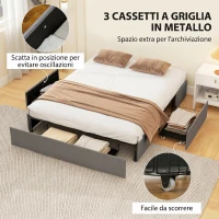 HOMCOM Struttura Letto Matrimoniale a Doghe con 3 Cassetti, in Legno, Poliestere e Metallo, 165x193x30 cm, Grigio(m-6)