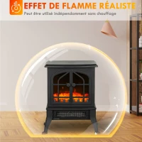 HOMCOM Cheminée électrique avec effet flamme 3D, 1800/900 W, fausse cheminée décorative, thermostat réglable, 39x24x48cm, noir(m-7)