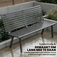 Outsunny Tuinbank 3-zits weerbestendig metalen outdoor zitbank met brede zitting lamellenontwerp, tot 240 kg 154 x 68 x 88 cm(m-5)