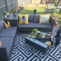 Outsunny 4pc Garden Rattan Wicker Outdoor Furniture Patio Corner Sofa Love Seat and Table Set  with Cushions Side Desk Storage, Mixed Grey(m-9)