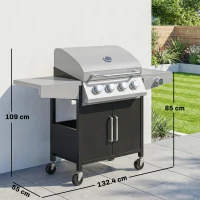 Outsunny 4+1 Burner Gas BBQ Grill with Side Burner, 14.5 kW Steel Portable Gas Barbecue Grill with Built-in Thermometer, Lid(m-3)