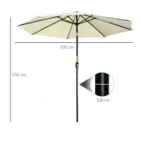 Outsunny Parasol de jardin extérieur Parasol droit inclinable Ø 3 m en métal Polyester 180g/m² manivelle inclinable Beige(m-3)