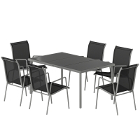 Outsunny Salon de Jardin 6 Personnes Ensemble Table et Chaises Jardin avec Chaises Empilables en Textilène 70x51x87cm Argent