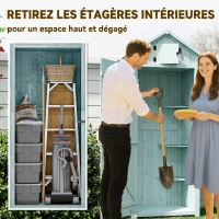 Outsunny Armoire de jardin extérieur abri de jardin en bois abri pour outils 3 étagères 2 Portes loquets Toit Pente bitumé 77L x 54l x 179H cm Sapin traité Bleu(m-5)