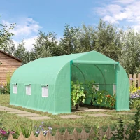 Outsunny Serre tunnel de jardin 4,5 x 3 x 2 m grande taille 6 fenêtres vert(m-10)