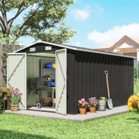 Outsunny 12 x 8 ft Garden Shed, Outdoor Storage Shed with 4 Vents and Lockable Double Doors, Dark Grey(m-2)