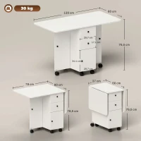 HOMCOM Table de cuisine pliable table à manger pliante 2 plateaux rabattables avec 2 tiroirs 1 placard blanc(m-3)