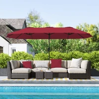 Outsunny Parasol de jardin extérieur, parasol double rectangulaire 4 x 2,2 x 2,3m avec ouverture fermeture manivelle rouge vineux(m-10)