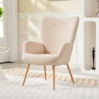 HOMCOM Fauteuil salon, fauteuil d'appoint rembourré en tissu bouclette avec haut dossier et accoudoirs, 71x74x97,5cm, beige(m-10)