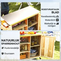 Outsunny Buitenkeuken Eiland, Grillwagen met Kast en Planken, Keukentrolley van Hout en Roestvrijstaal, Met Wielen, Natuurhout(m-4)