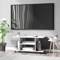 HOMCOM TV Unit for 42-inch TVs, Movable TV Table with Storage Shelves, TV Bench with Wheels for Bedroom, Living Room, White(m-16)