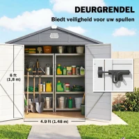 Outsunny Tuinhuis, Tuinschuur met Ventilatieraam, Kunststof, Metaal, 240 x 190 x 180/228, Grijs(m-7)