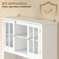 HOMCOM Alacena de Cocina con Iluminación LED Control por APP Encimera para Microondas Botellero Puertas de Vidrio Blanco(m-8)