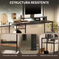 HOMCOM Mesa de Escritorio con Estantes Laterales Soporte para Monitor Ajustable y Estructura Móvil 120x48x85,5 cm Gris Carbón(m-7)