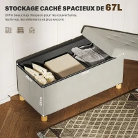 HOMCOM Banc de rangement bout de lit pliable volume 67 L capacité de charge 120 kg avec couvercle 76L x 38l x 38H cm crème(m-4)