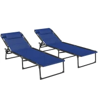Outsunny Set of Two Folding Sun Loungers, with Four-Position Backs - Blue(m-1)