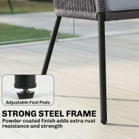 Outsunny 4 Piece Garden Furniture Set, Rope Garden Sofa Set with 1 Loveseat 2 Chairs Tempered Glass Table Cushions, Dark Grey(m-8)