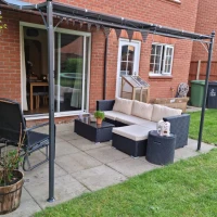 Outsunny 3x3m Metal Pergola with Canopy Garden Awning for Garden Parties, Grey(m-7)