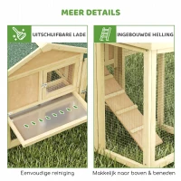 PawHut Kippenhok van hout met legnest, waterdicht dak, zitstok, ren, loopplank, 204x85x93 cm natuurhout(m-7)