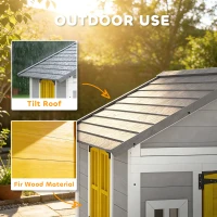 Outsunny Wooden Playhouse with Doors, Windows, Plant Pots, Boxes, for 3-8 Years - Grey(m-6)