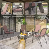 Outsunny Set de 4 Sillas de Exterior Apilables Asiento de Malla Respaldo Alto y Marco de Acero para Jardín Marrón Oscuro y Negro(m-6)