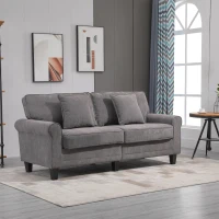 HOMCOM Canapé 3 places en tissu velours côtelé, canapé salon, 197 cm, avec accoudoirs et dossier rembourrées, canapé avec 2 oreillers, pieds en bois massif de pin, pour salon, chambre, bureau, gris(m-10)