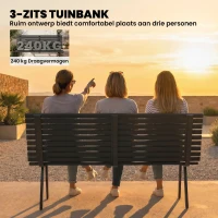 Outsunny Tuinbank 3-zits weerbestendig metalen outdoor zitbank met brede zitting lamellenontwerp, tot 240 kg 154 x 68 x 88 cm(m-4)