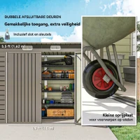 Outsunny metalen tuinschuur, berging, dubbele deur, 249 x 121 x 166/183cm, lichtgrijs(m-5)