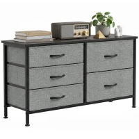 HOMCOM Cómoda con 5 Cajones de Tela Cómoda para Dormitorio Marco de Acero Cajonera para Salón Oficina Gris Oscuro y Negro(m-10)