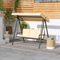 Outsunny Hollywoodschommel Tuinschommel Schommelbank, verstelbaar zonnedak, 200 cm x 125 cm x 175 cm, Beige + Bruin(m-11)