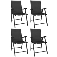 Outsunny Set di 4 Sedie da Giardino Pieghevoli, Struttura in Acciaio Robusta senza Montaggio, Schienale Alto Ergonomico, 58x62x97 cm, Nero