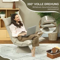 HOMCOM Chaise de sol pivotante à 360°, fauteuil pliable en velours avec dossier réglable 5 positions, 70x62x95cm, beige(m-4)