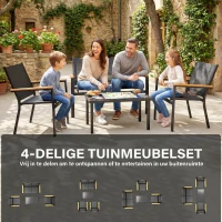 Outsunny Tuinmeubelset Metaal Zitgroep voor 4 Personen met Tweezitsbank, Stoelen en Salontafel 110x63,5x84 cm - Zwart(m-4)