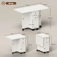 HOMCOM Multi-Storage Six-Person Drop Leaf Dining Table -  White(m-13)