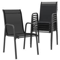 Outsunny Juego de 6 Sillas de Jardín Exterior Apilables con Reposabrazos Asiento y Respaldo de Malla Estructura de Metal Negro(m-10)