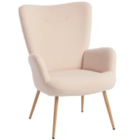 HOMCOM Fauteuil salon, fauteuil d'appoint rembourré en tissu bouclette avec haut dossier et accoudoirs, 71x74x97,5cm, beige(m-12)