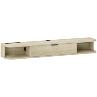 HOMCOM Mueble de TV Suspendido con Cajón Abatible 2 Estantes Abiertos Gestión de Cables 120x24x16 cm Madera Natural