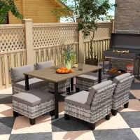 Outsunny Seven-Piece Rattan Dining Set - Grey(m-2)