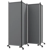 Outsunny Paravento da Esterno e Interno a 4 Pannelli Pieghevole con Ruote, 221x50x172cm, Grigio Scuro(m-10)