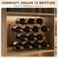HOMCOM Stojak na wino na 13 butelek z metalową konstrukcją i wzorem plastra miodu, regulowane nóżki, zabezpieczenie przed przewróceniem, czarny, 43 x 15,5 x 31 cm(m-5)